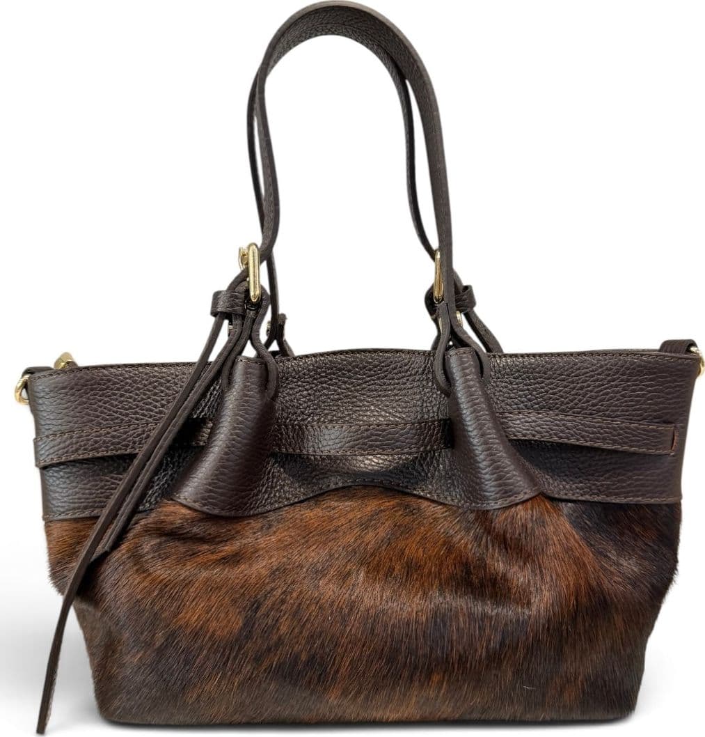 Modarno Borsetta Shopper doppio manico in vera pelle e cavallino lussuoso 33x10x18 cm - 3