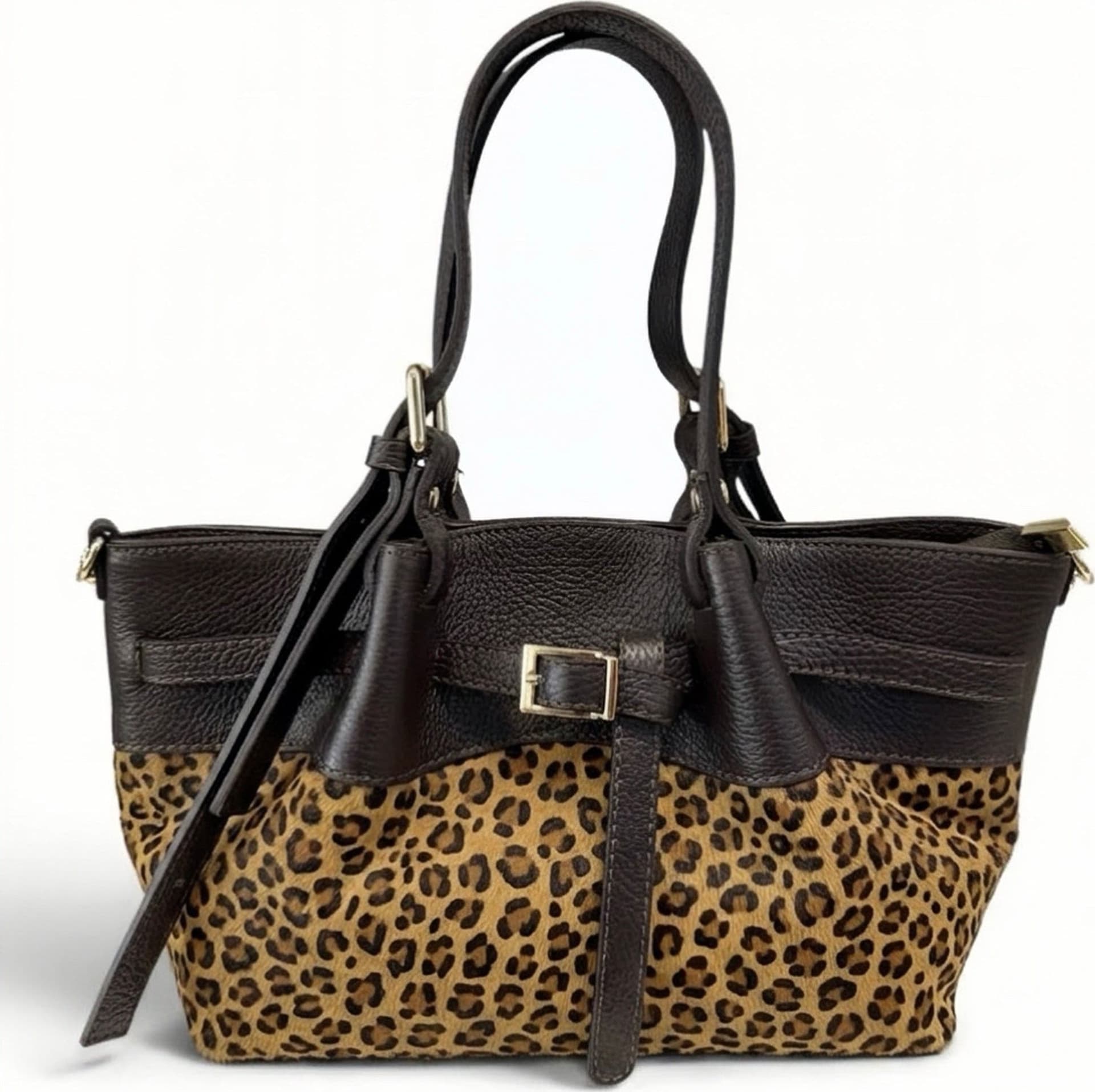 Modarno Borsetta Shopper doppio manico in vera pelle e cavallino lussuoso 33x10x18 cm - 6