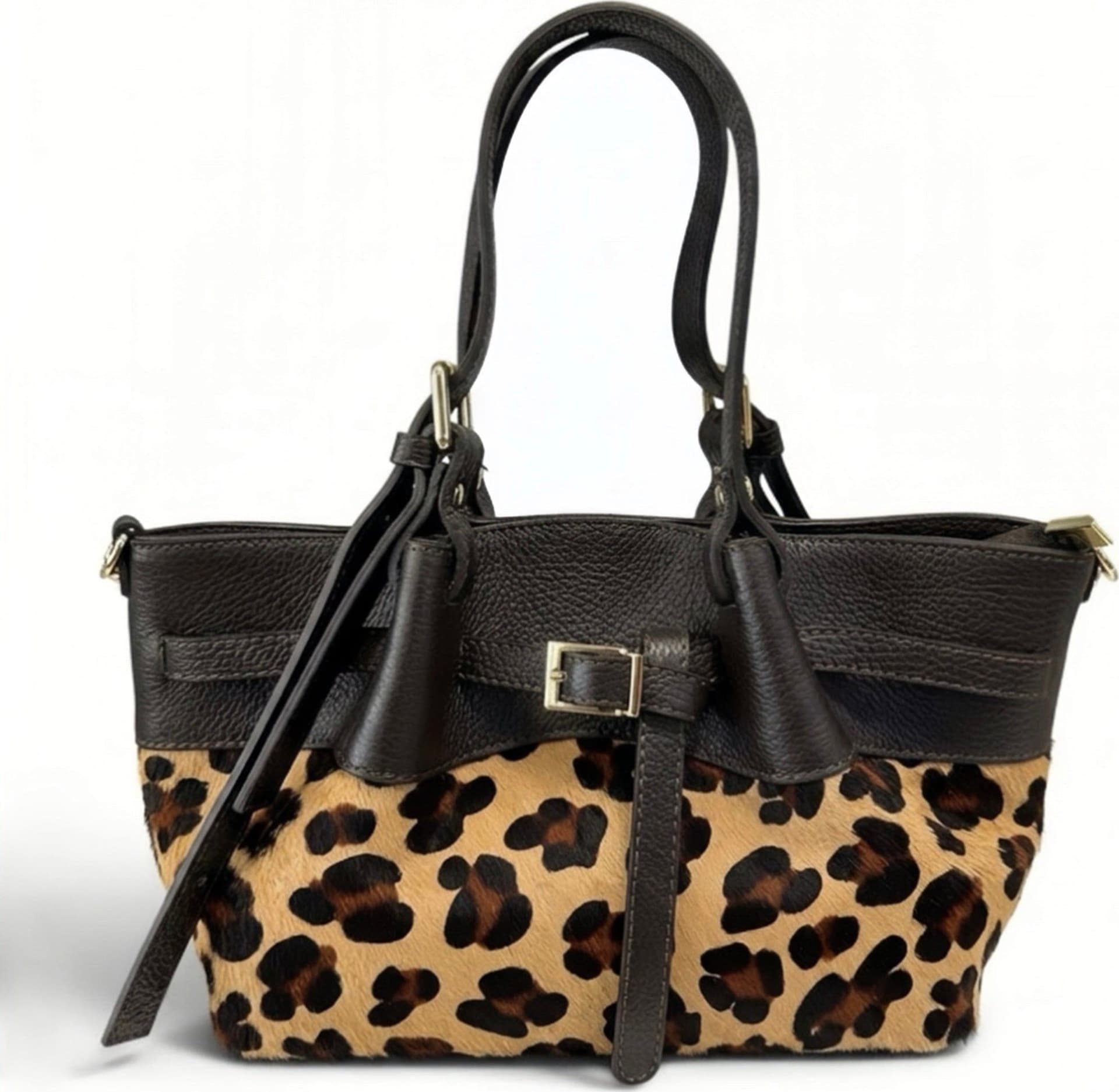 Modarno Borsetta Shopper doppio manico in vera pelle e cavallino lussuoso 33x10x18 cm - 7