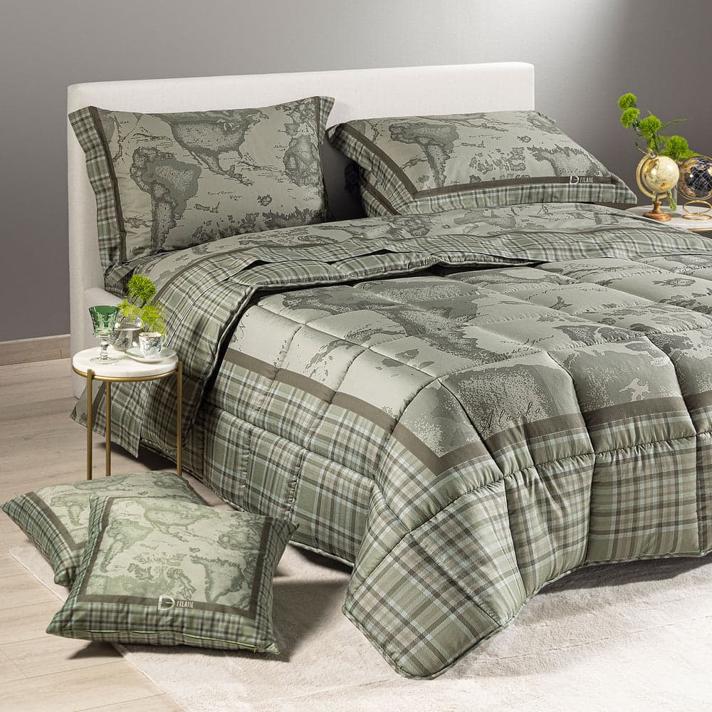Trapunta Letto Matrimoniale Geo Tartan Green in Raso di cotone 260X265 - 2