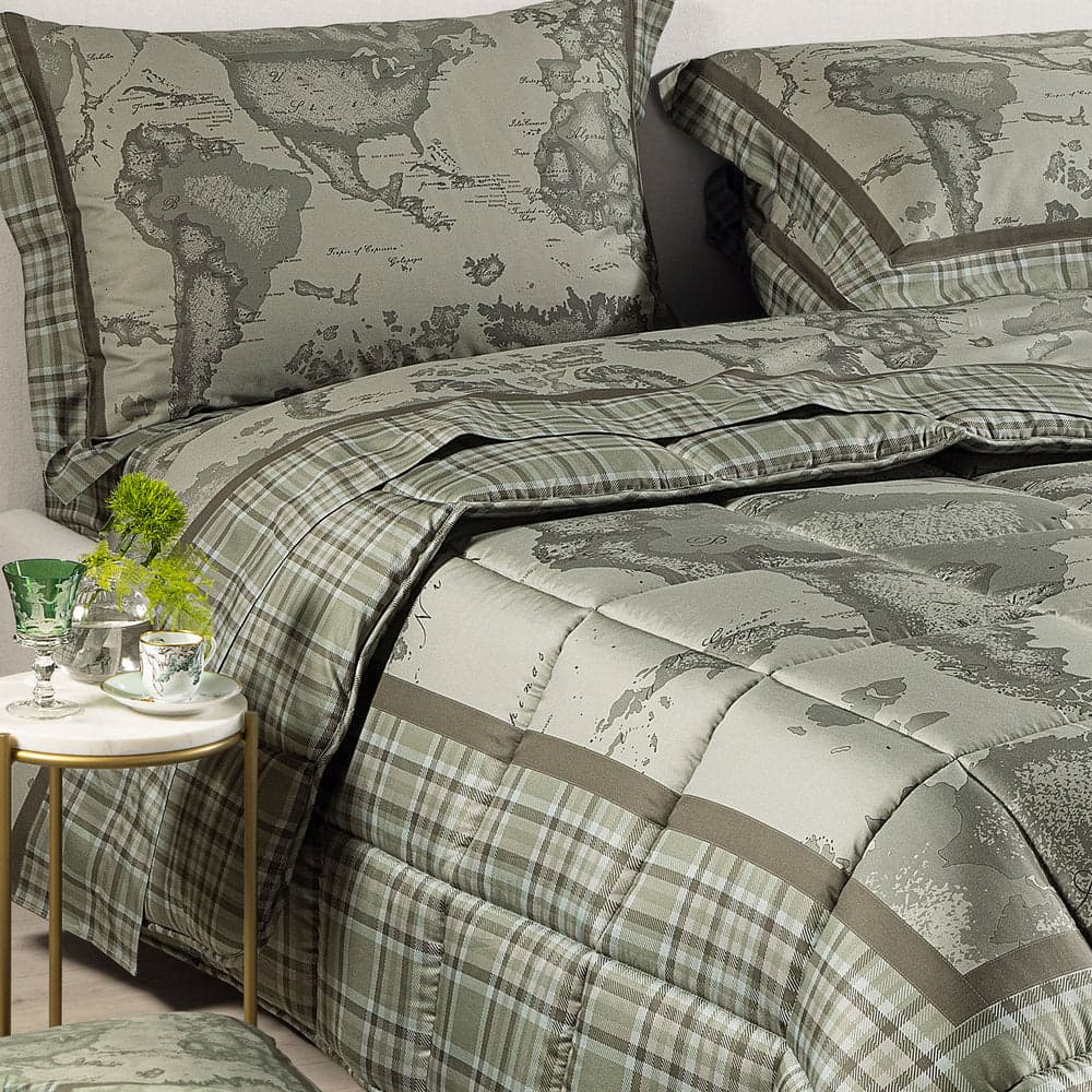 Trapunta Letto Matrimoniale Geo Tartan Green in Raso di cotone 260X265 - 3