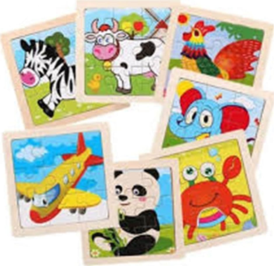 SET 3PZ PUZZLE GIOCO EDUCATIVO IN LEGNO BAMBINI DA 9PZ 10X10CM TEMA ANIMALI VEICOLI 53556 - 2