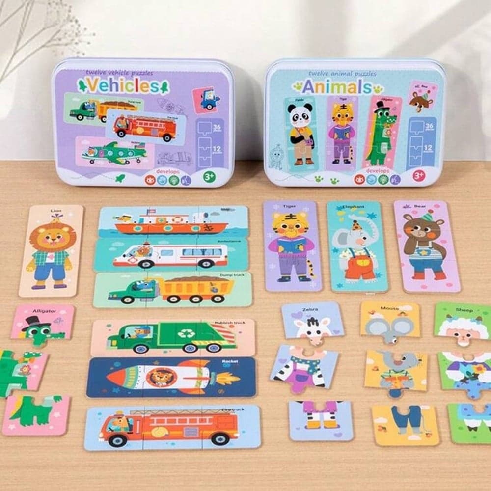 PUZZLE IN LEGNO GIOCATTOLO EDUCATIVO COGNITIVO TEMA AMIMALI/VEICOLI REGALO BAMBINI 32365 - 2