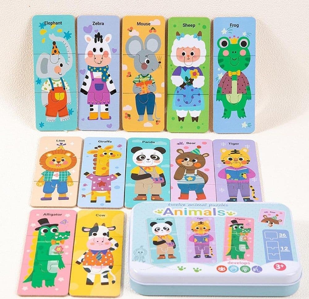 PUZZLE IN LEGNO GIOCATTOLO EDUCATIVO COGNITIVO TEMA AMIMALI/VEICOLI REGALO BAMBINI 32365 - 4