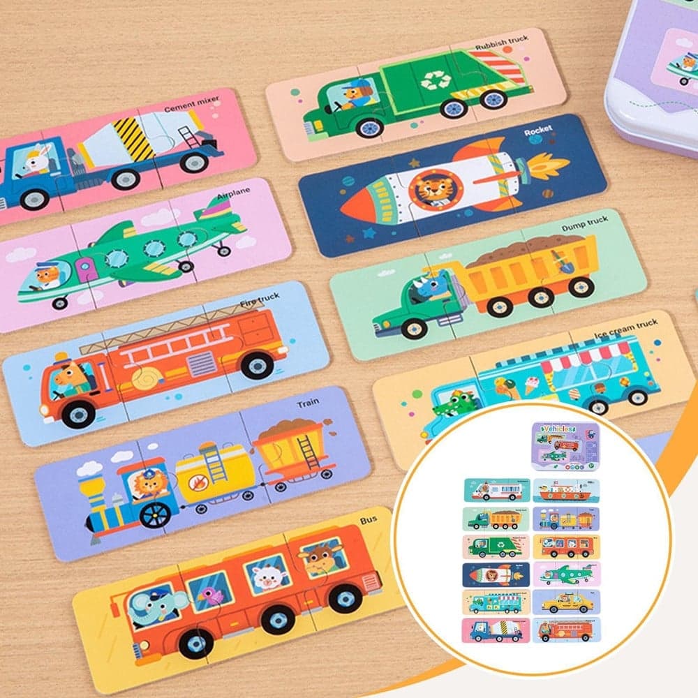 PUZZLE IN LEGNO GIOCATTOLO EDUCATIVO COGNITIVO TEMA AMIMALI/VEICOLI REGALO BAMBINI 32365 - 8