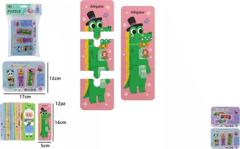 PUZZLE IN LEGNO GIOCATTOLO EDUCATIVO COGNITIVO TEMA AMIMALI/VEICOLI REGALO BAMBINI 32365 - 10