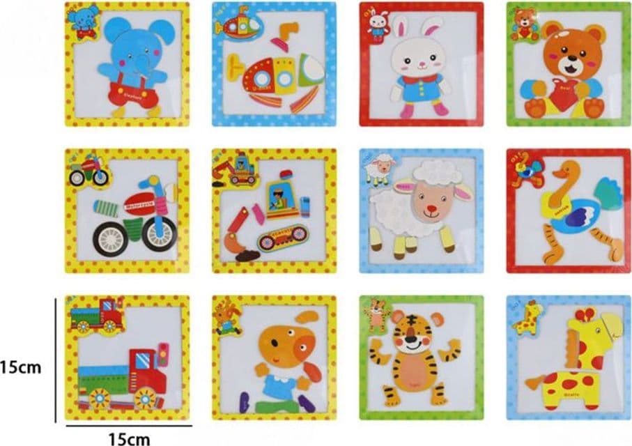 SET 2PZ MINI PUZZLE MAGNETICO IN LEGNO A INCASTRO MULTICOLORE 15X15CM PER BAMBINI 53557 - 2