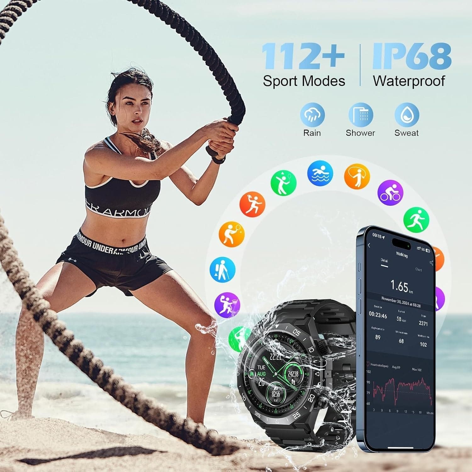 HOIFA S11 Smartwatch 1,39" Chiamate SpO2 Cardio Sonno 112+ Sport IP68 Uomo Donna - 2