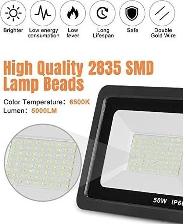 Faretto LED Esterno 50W 5000LM IP66 72LED Faro Impermeabile Giardino Garage Nero - 2