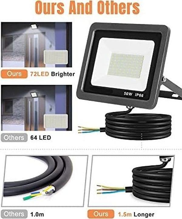 Faretto LED Esterno 50W 5000LM IP66 72LED Faro Impermeabile Giardino Garage Nero - 3