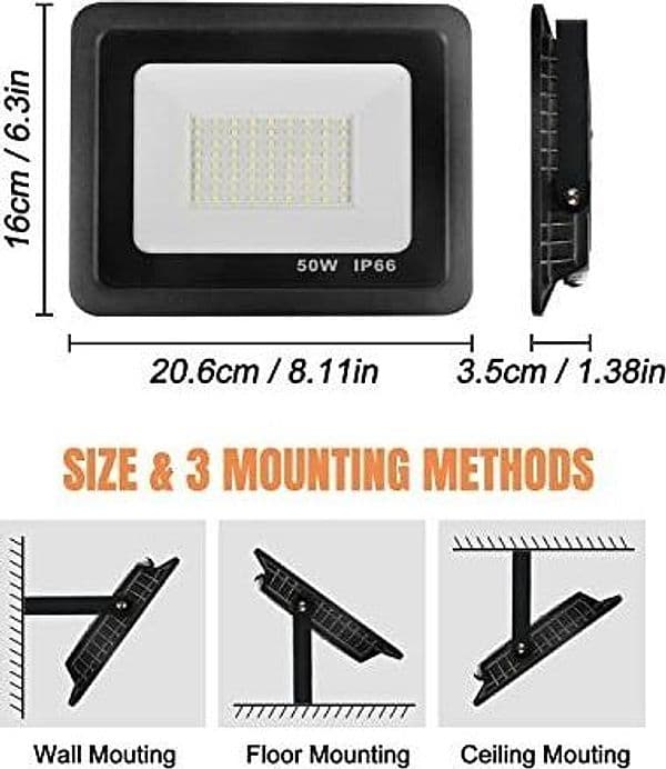 Faretto LED Esterno 50W 5000LM IP66 72LED Faro Impermeabile Giardino Garage Nero - 7