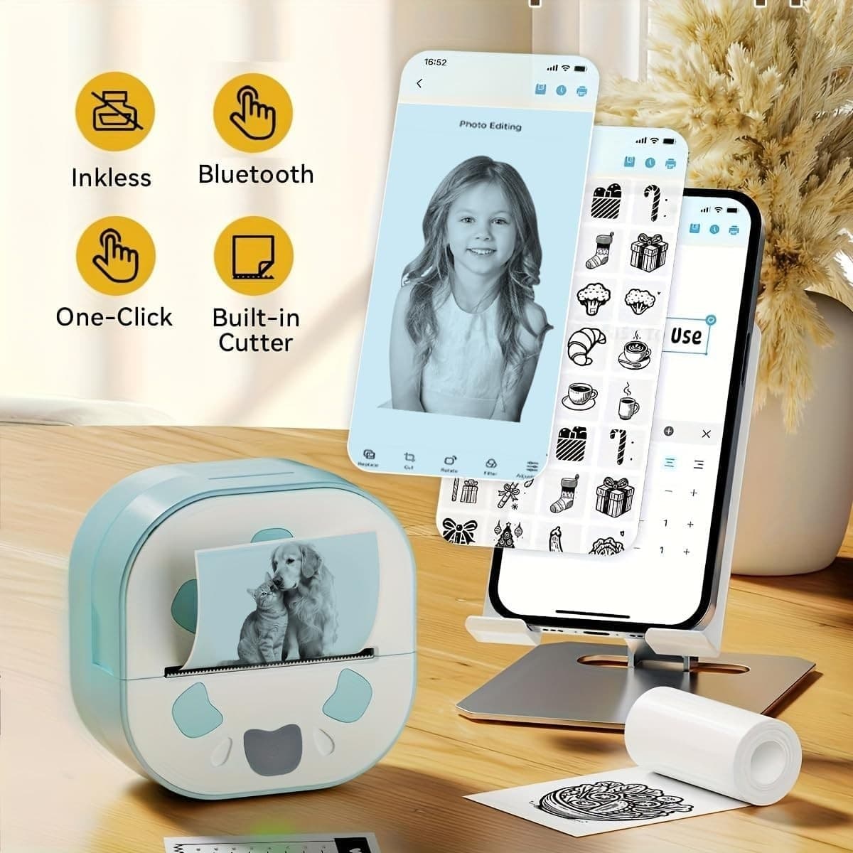 Mini Stampante Termica D21 Bluetooth Adesivi 57mm 3 Rotoli iOS Android Portatile - 2