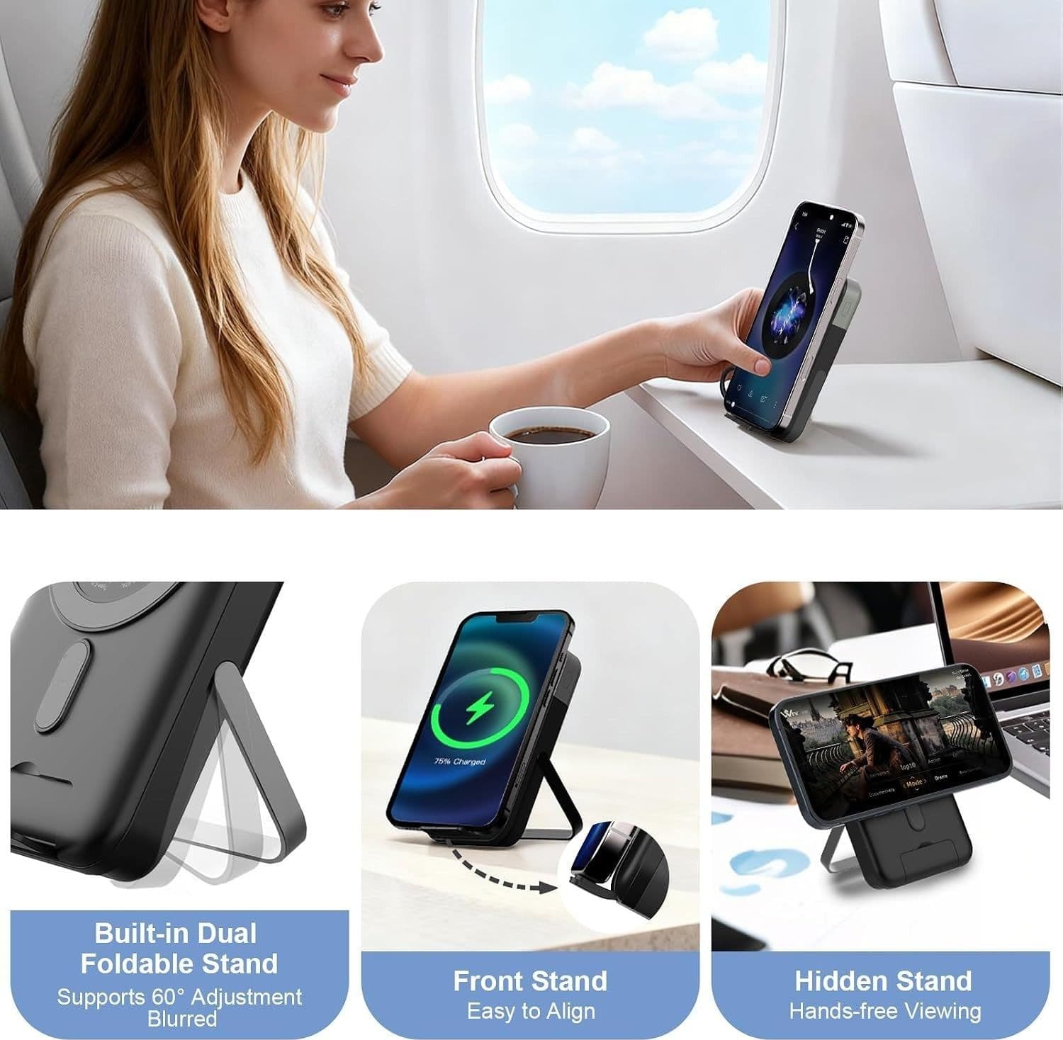 Powerbank Magnetico 10000mAh 22.5W Qi 15W USB-C Display LED Stand J2641 Verde PD - 5