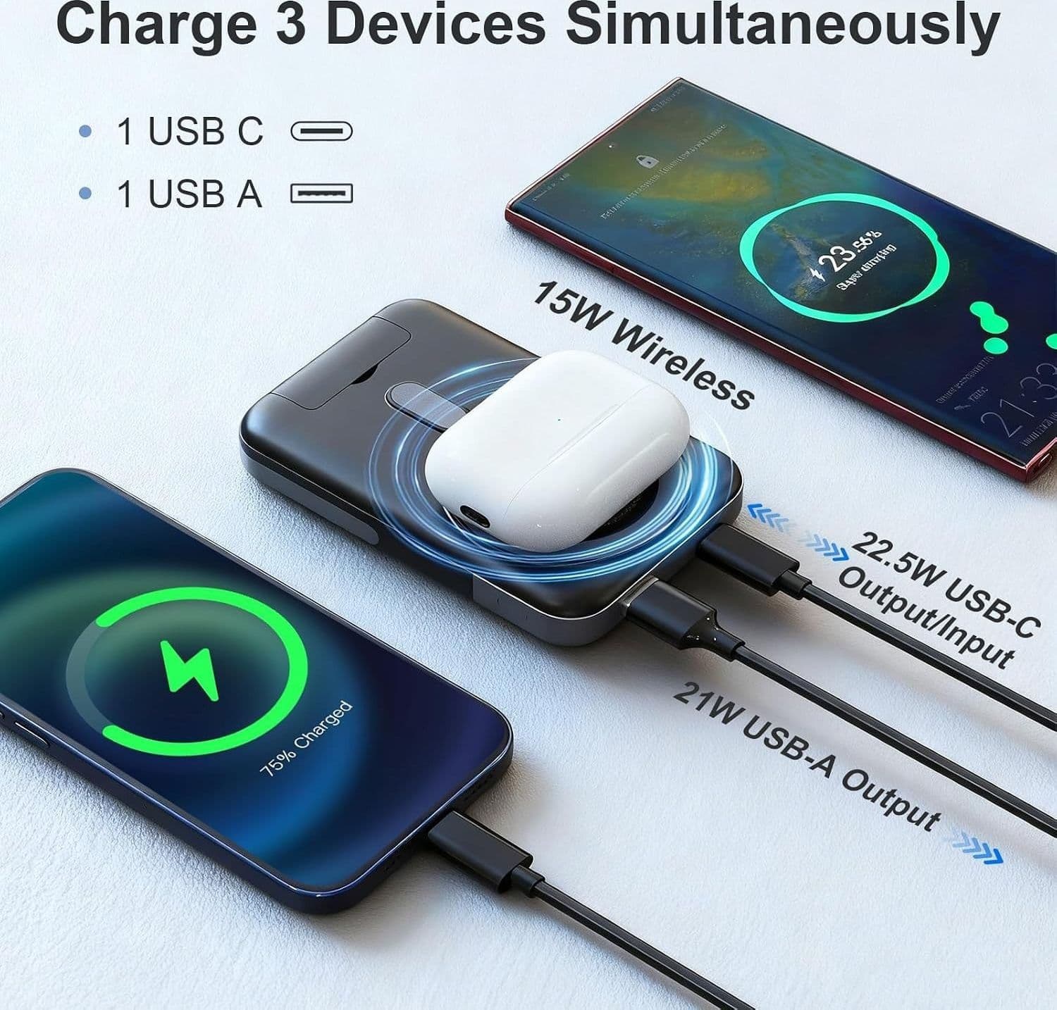 Powerbank Magnetico 10000mAh 22.5W Qi 15W USB-C Display LED Stand J2641 Verde PD - 6