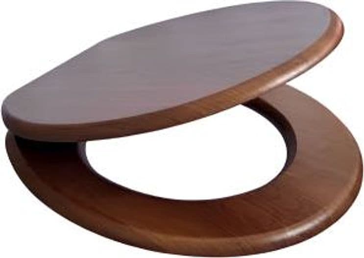 Sedile WC Universale in MDF Noce con Cerniere in Acciaio Inox e Distanza Fori Regolabile 125–170 mm