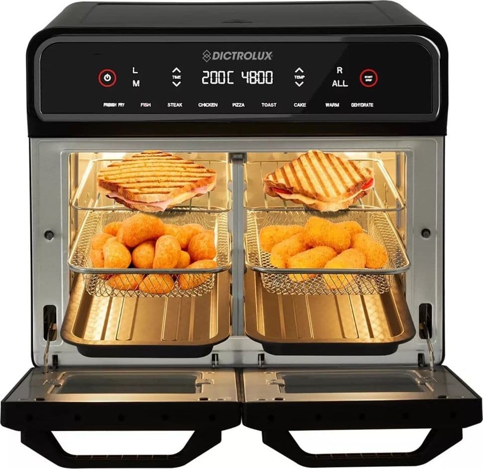 FRIGGITRICE AD ARIA FORNO MULTIFUNZIONE 23LT 2400W DOPPIO SCOMPARTO SEPARATORE REMOVIBILE - 4