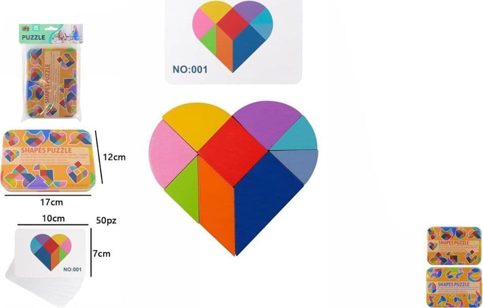 PUZZLE DI FORME TANGRAM GIOCO CREATIVO EDUCATIVO BAMBINI FORMA CUORE/UOVO IN LEGNO 32366 - 15