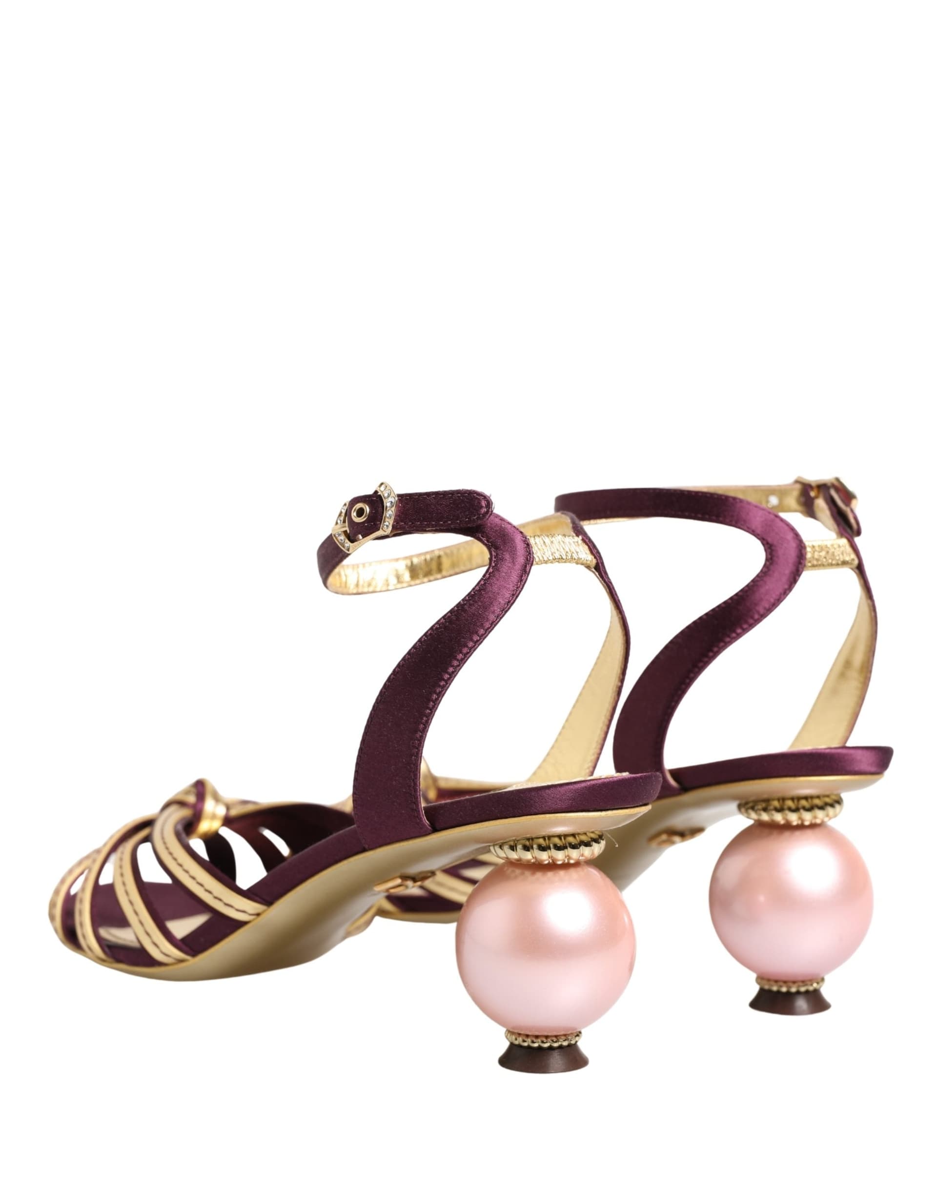 Dolce & Gabbana Purple Gold Keira Pearl Heels Sandals Shoes - 5
