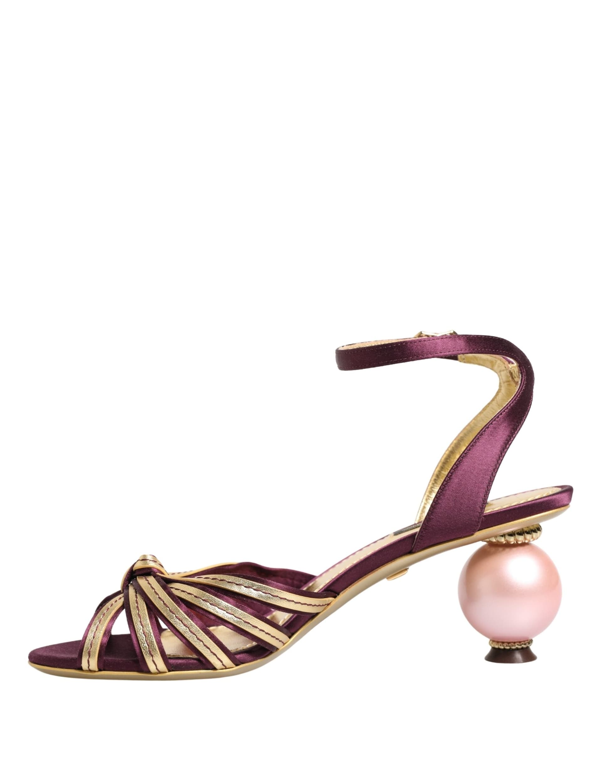 Dolce & Gabbana Purple Gold Keira Pearl Heels Sandals Shoes - 6