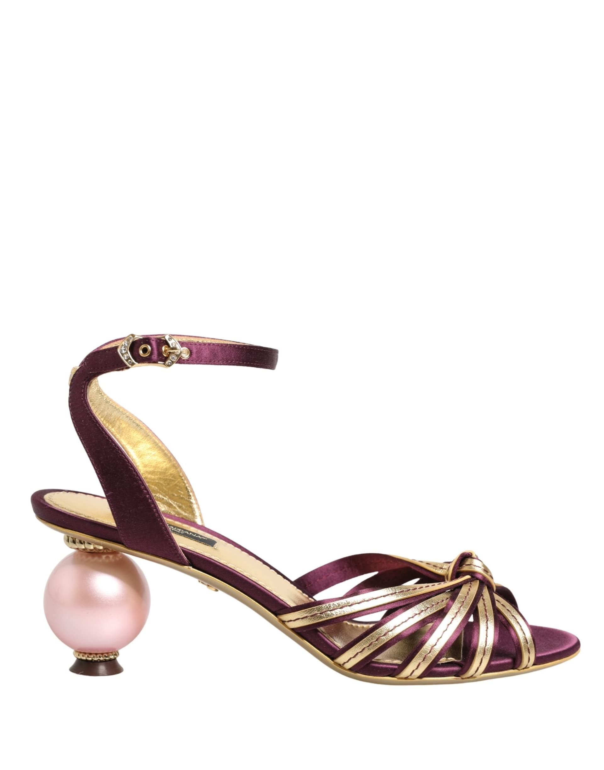 Dolce & Gabbana Purple Gold Keira Pearl Heels Sandals Shoes - 8