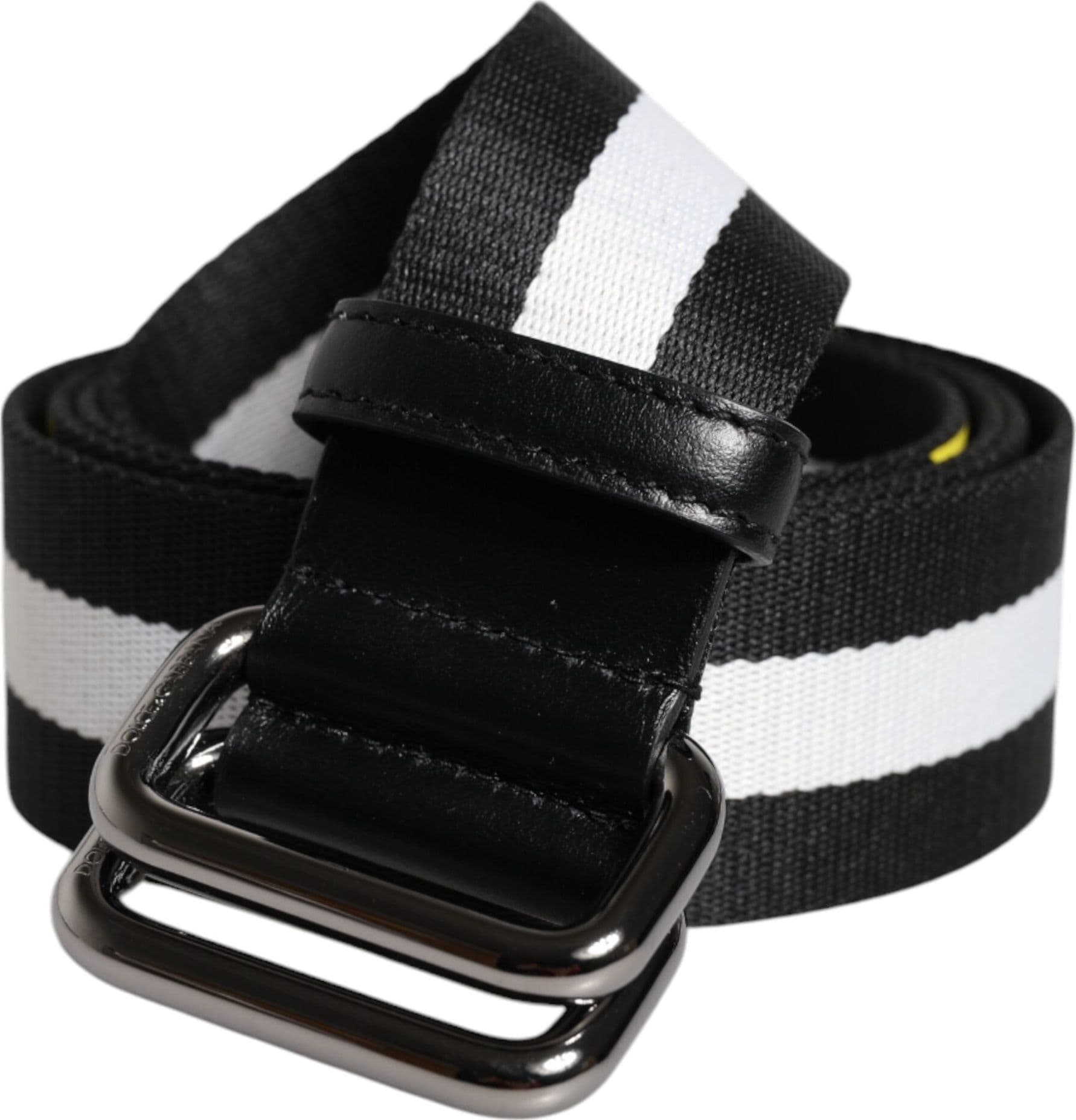Dolce & Gabbana Black Yellow Logo Striped Metal Buckle Belt - 2