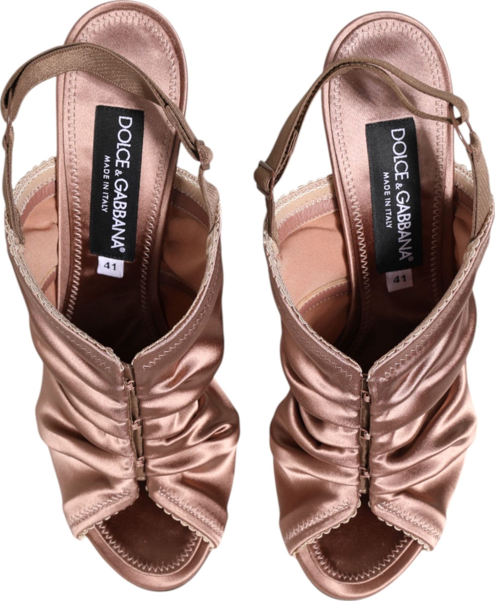 Dolce & Gabbana Bronze Satin Ruched Slingback Sandals Shoes - 2