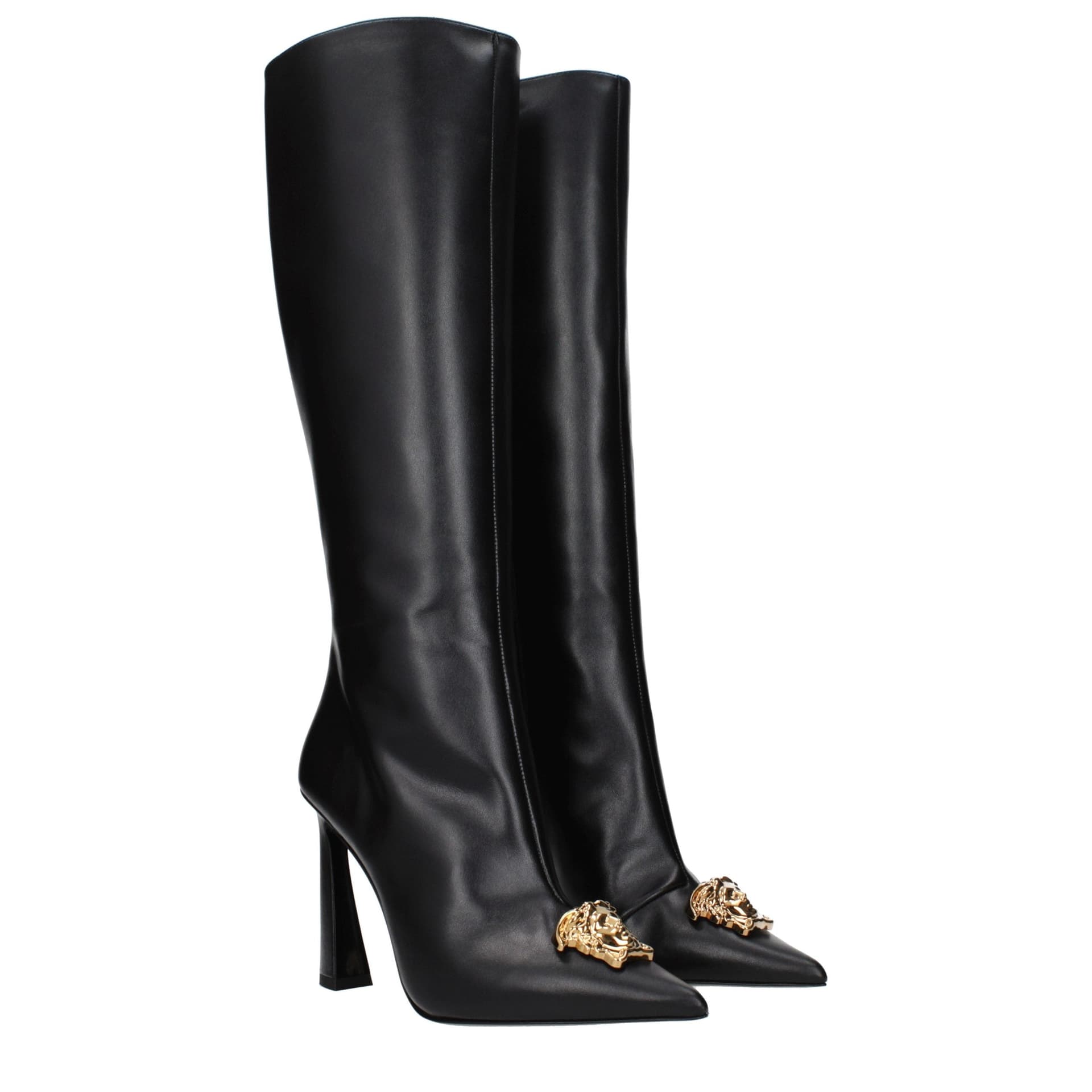 Versace Black Leather High Heel Boots - 2