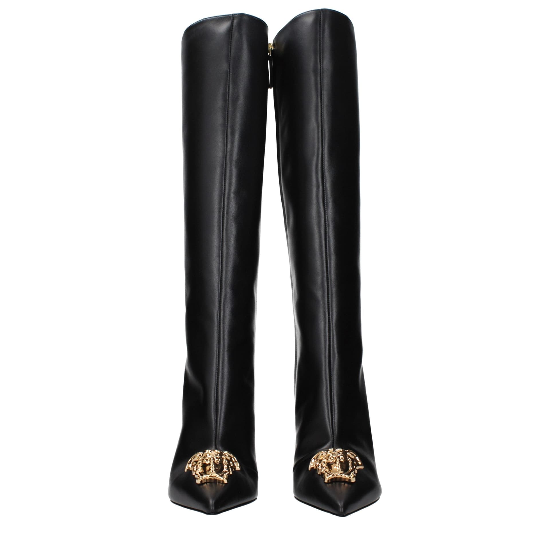 Versace Black Leather High Heel Boots - 3