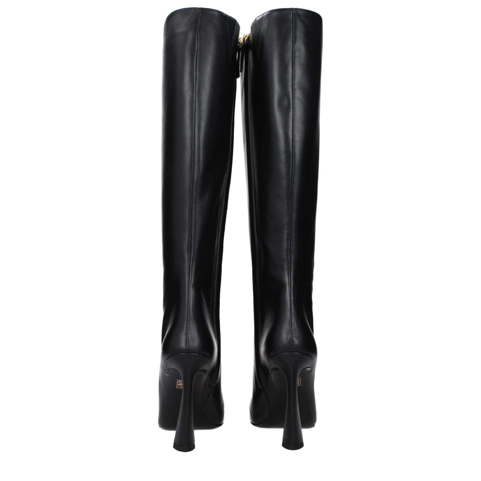 Versace Black Leather High Heel Boots - 5