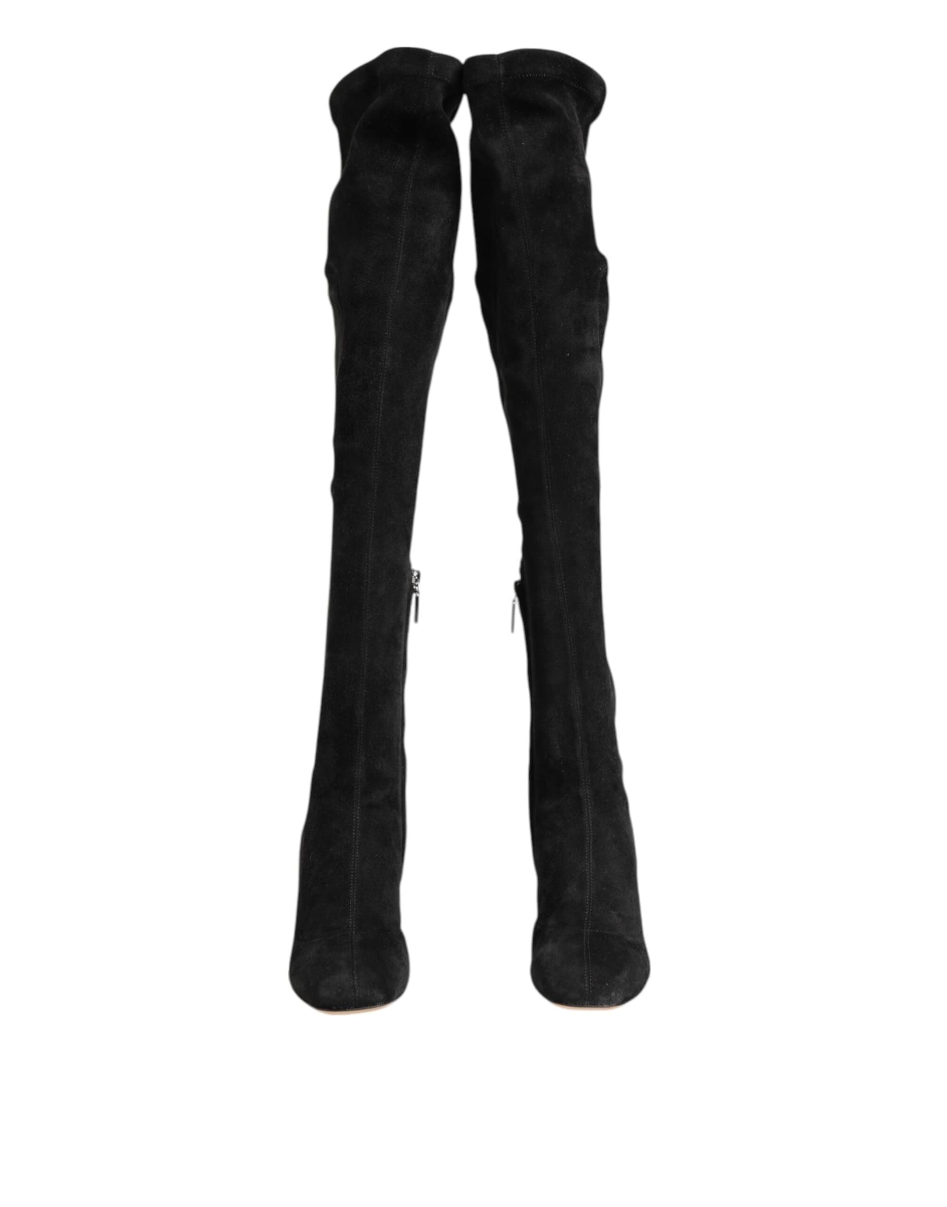 Dolce & Gabbana Black Suede Leather Knee High Boots Shoes - 2