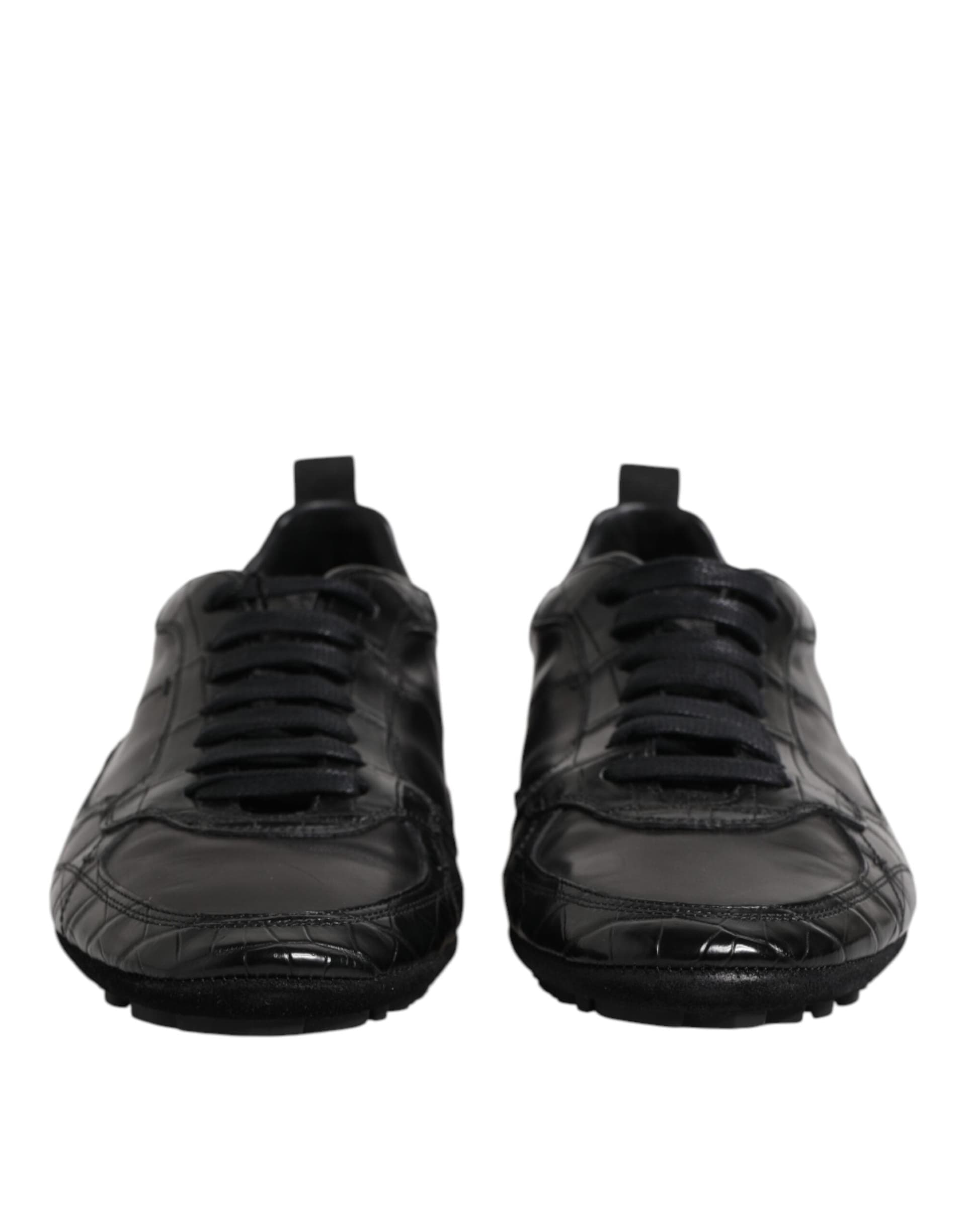 Dolce & Gabbana Black Exotic Leather Low Top Sneakers Shoes - 2