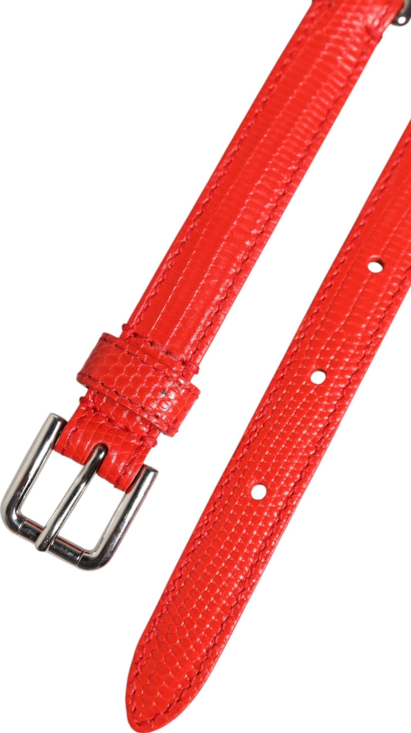 Dolce & Gabbana Red Leather Silver Chain Floral Cintura Belt - 6