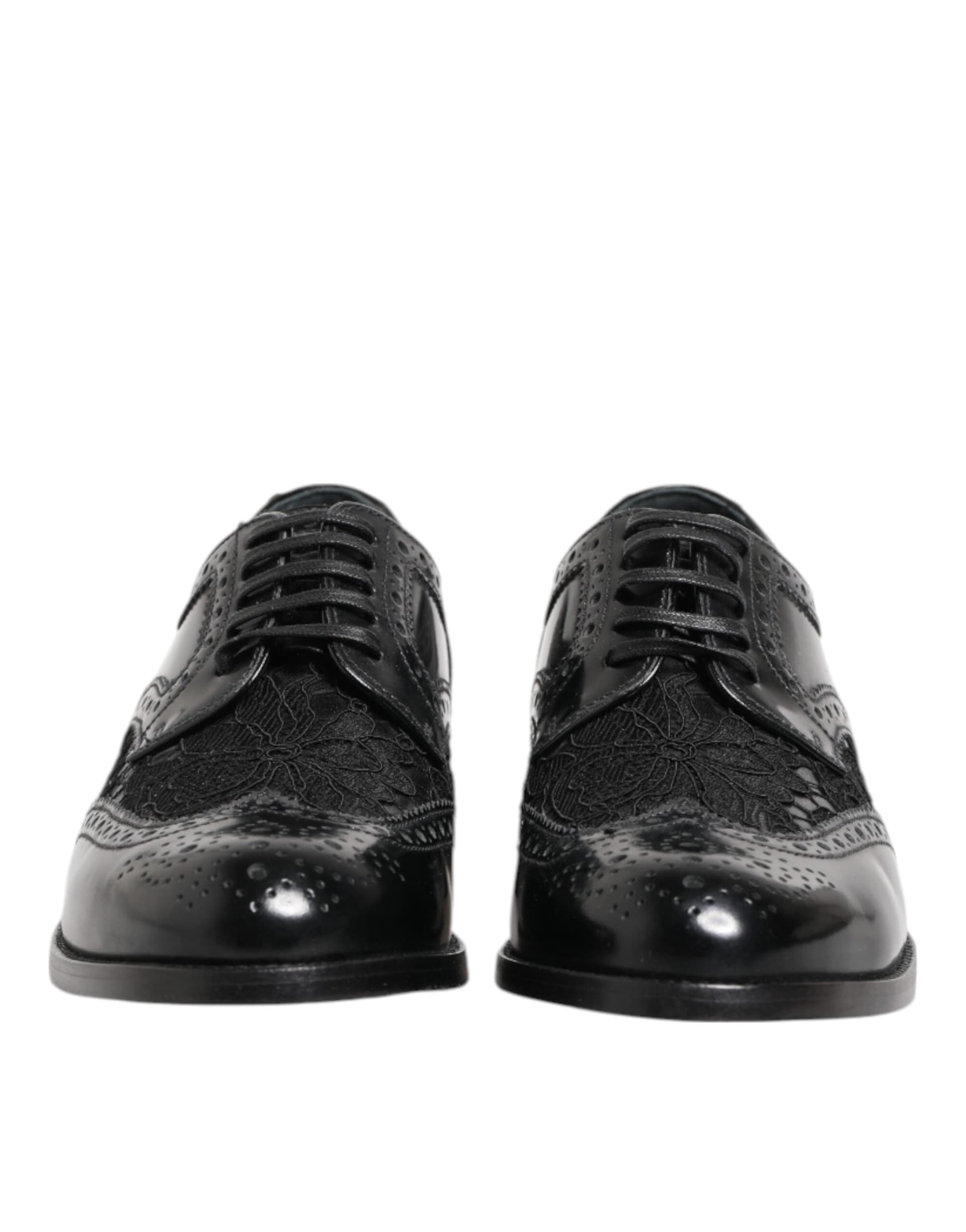 Dolce & Gabbana Black Leather Floral Lace Dress Formal  Shoes - 2