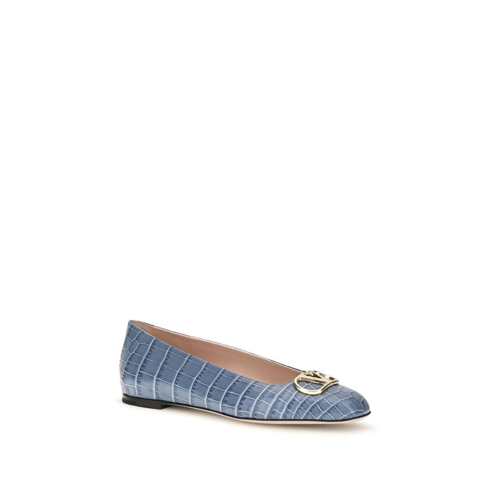 Valentino Garavani Blue Calf Leather Bos Taurus Ballet Flats - 2
