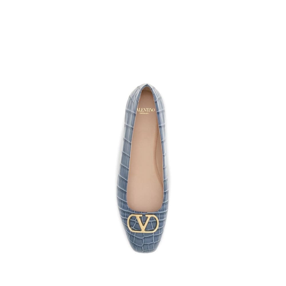Valentino Garavani Blue Calf Leather Bos Taurus Ballet Flats - 4