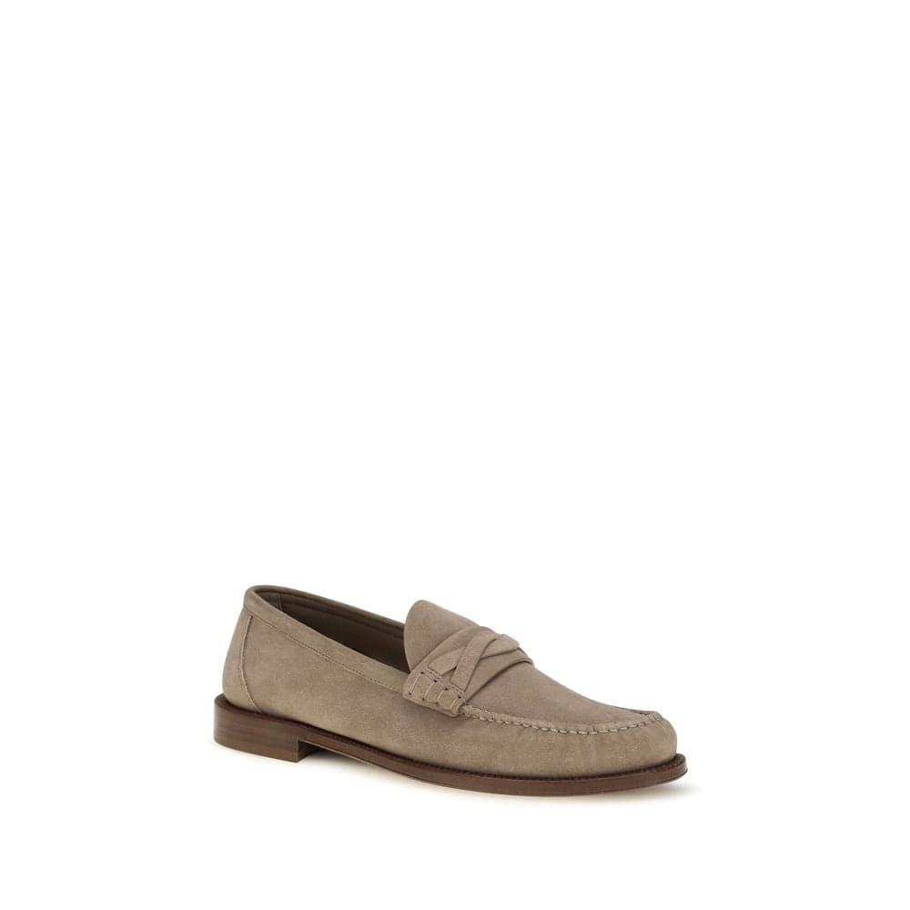 Brunello Cucinelli Beige Suede Leather Slip-On Loafers - 2