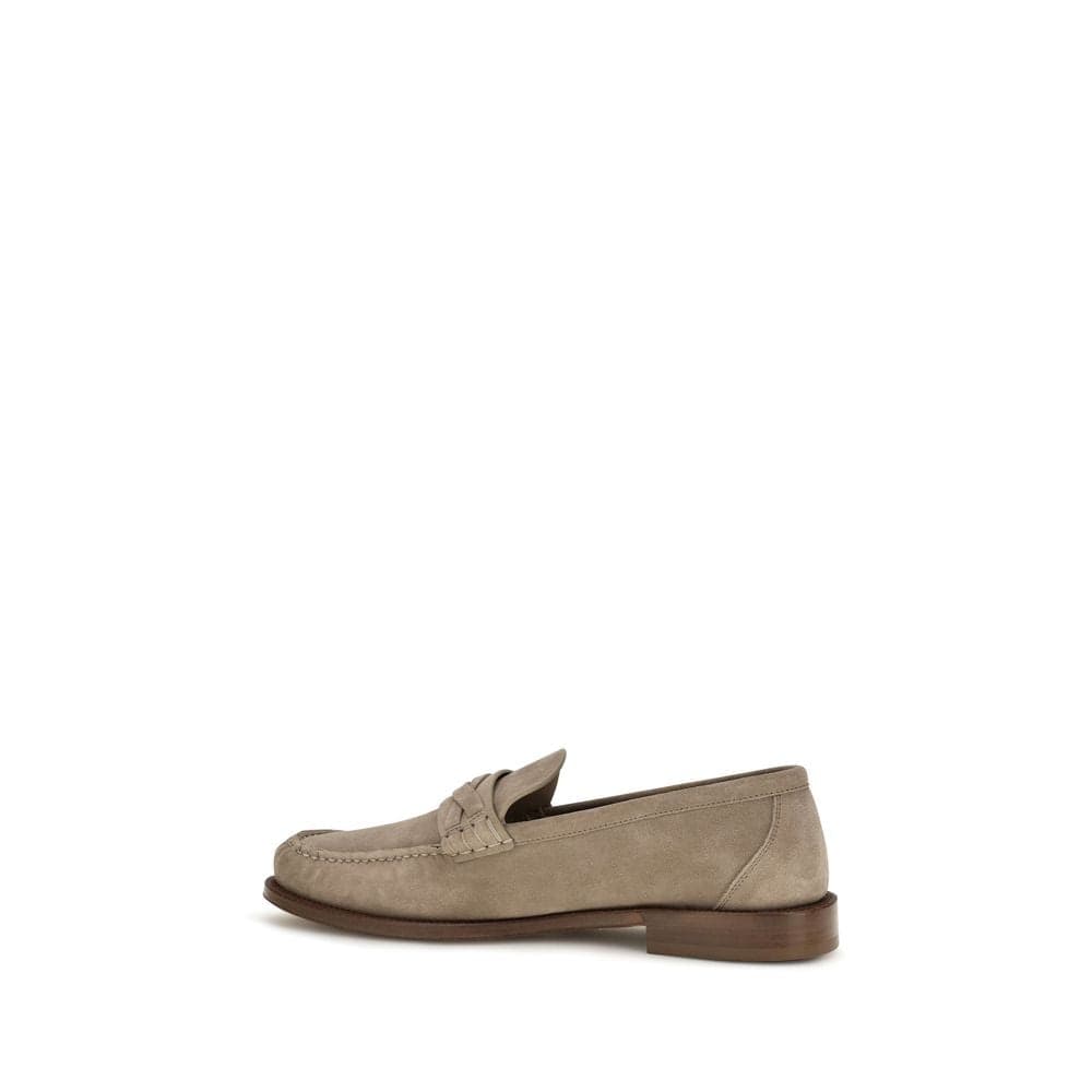 Brunello Cucinelli Beige Suede Leather Slip-On Loafers - 3