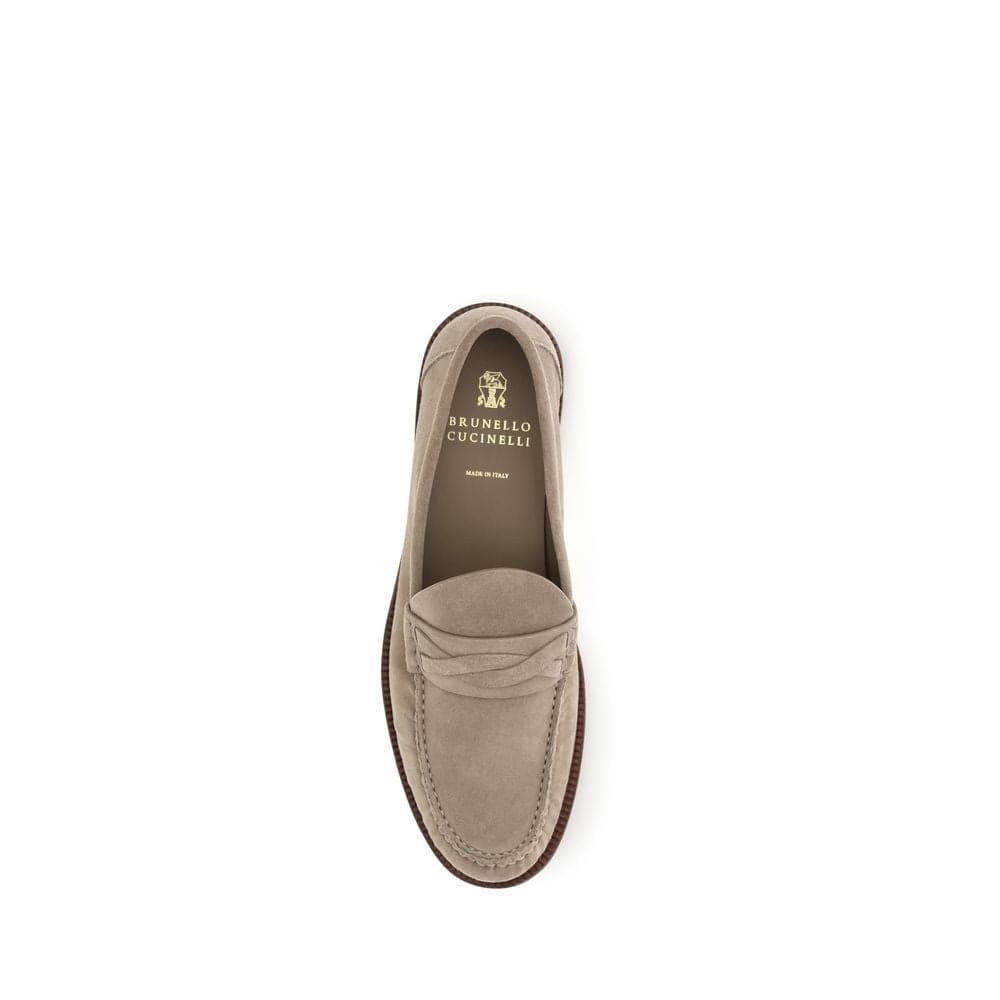 Brunello Cucinelli Beige Suede Leather Slip-On Loafers - 4