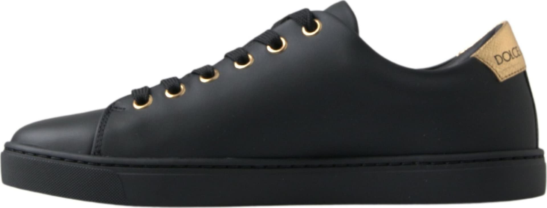 Dolce & Gabbana Black Gold Leather Classic Sneakers Shoes - 2