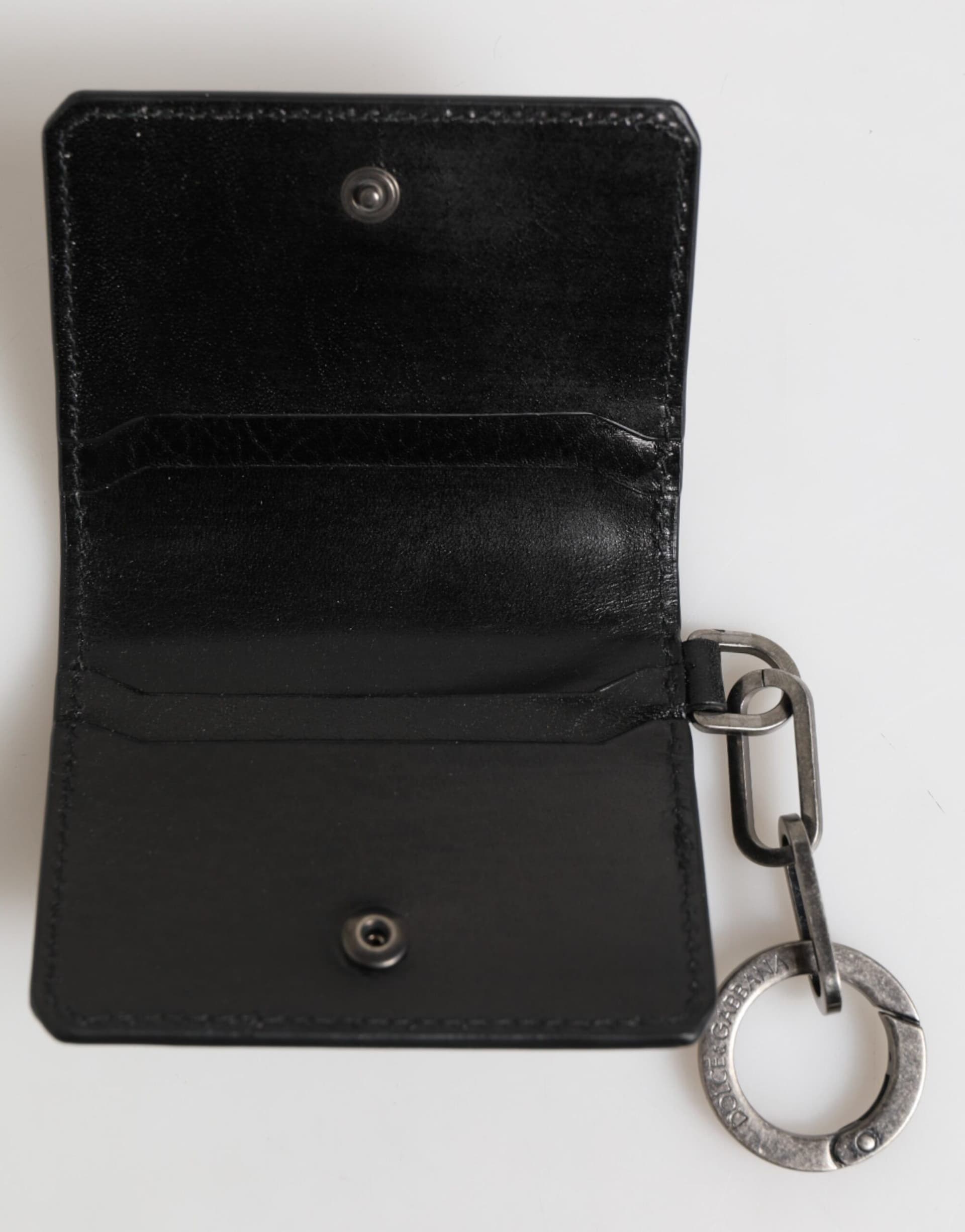 Dolce & Gabbana Wallet Black Leather Logo Embossed Key Chain Card Holder Wallet - 8
