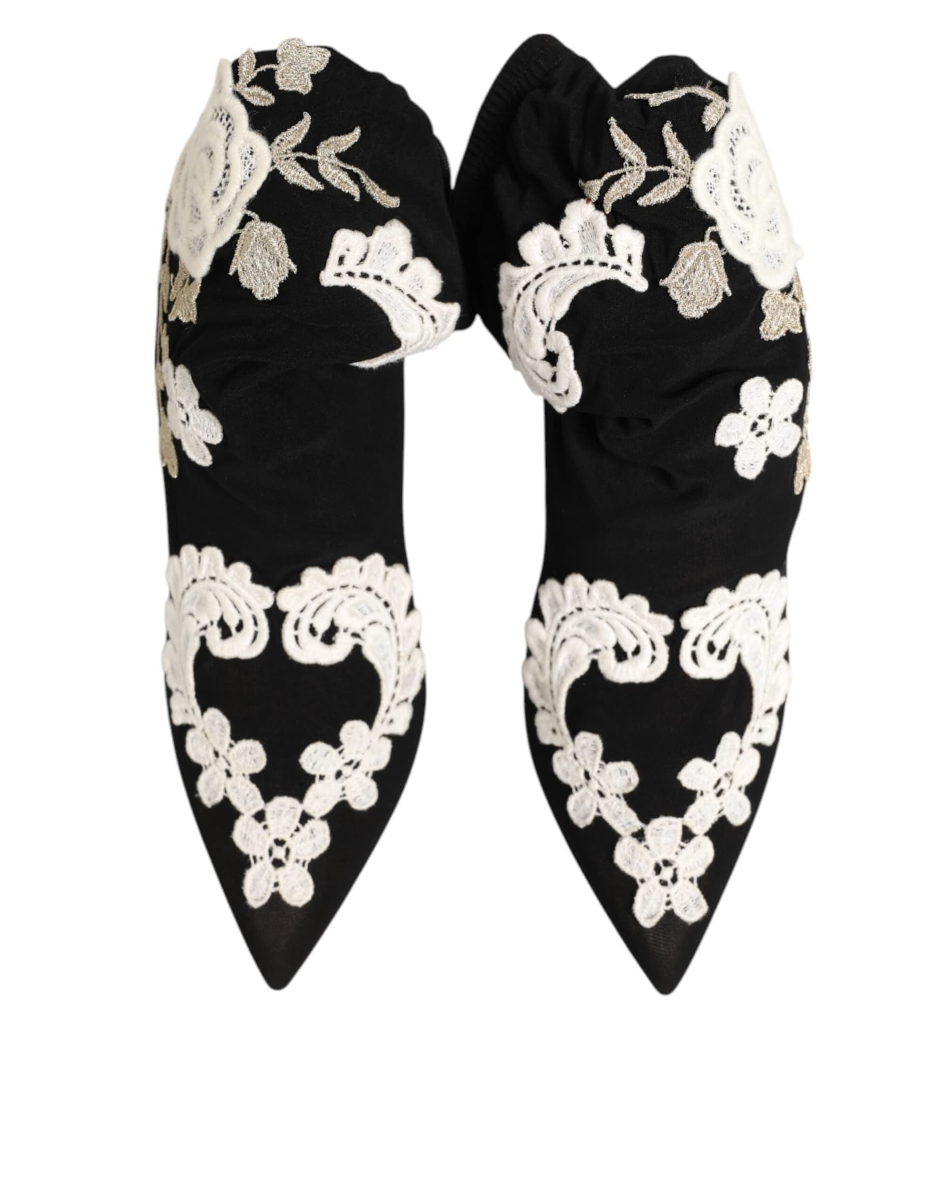 Dolce & Gabbana Black White Embroidered Jersey Stiletto Boots Shoes - 3