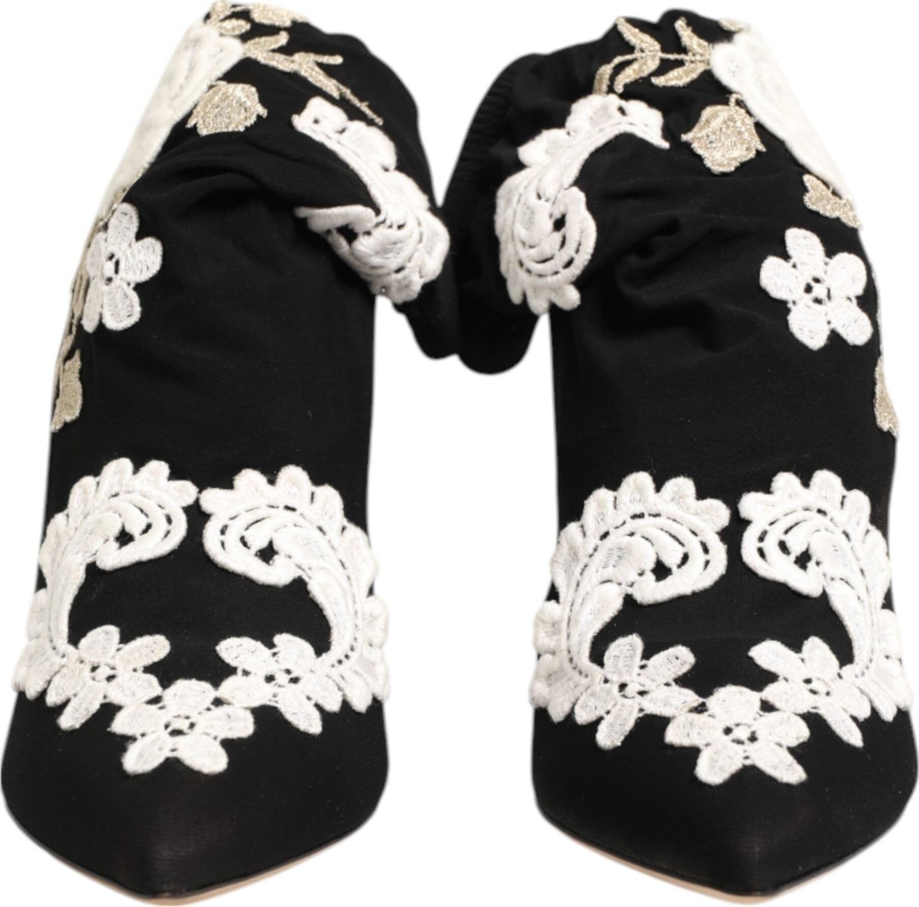 Dolce & Gabbana Black White Embroidered Jersey Stiletto Boots Shoes - 4