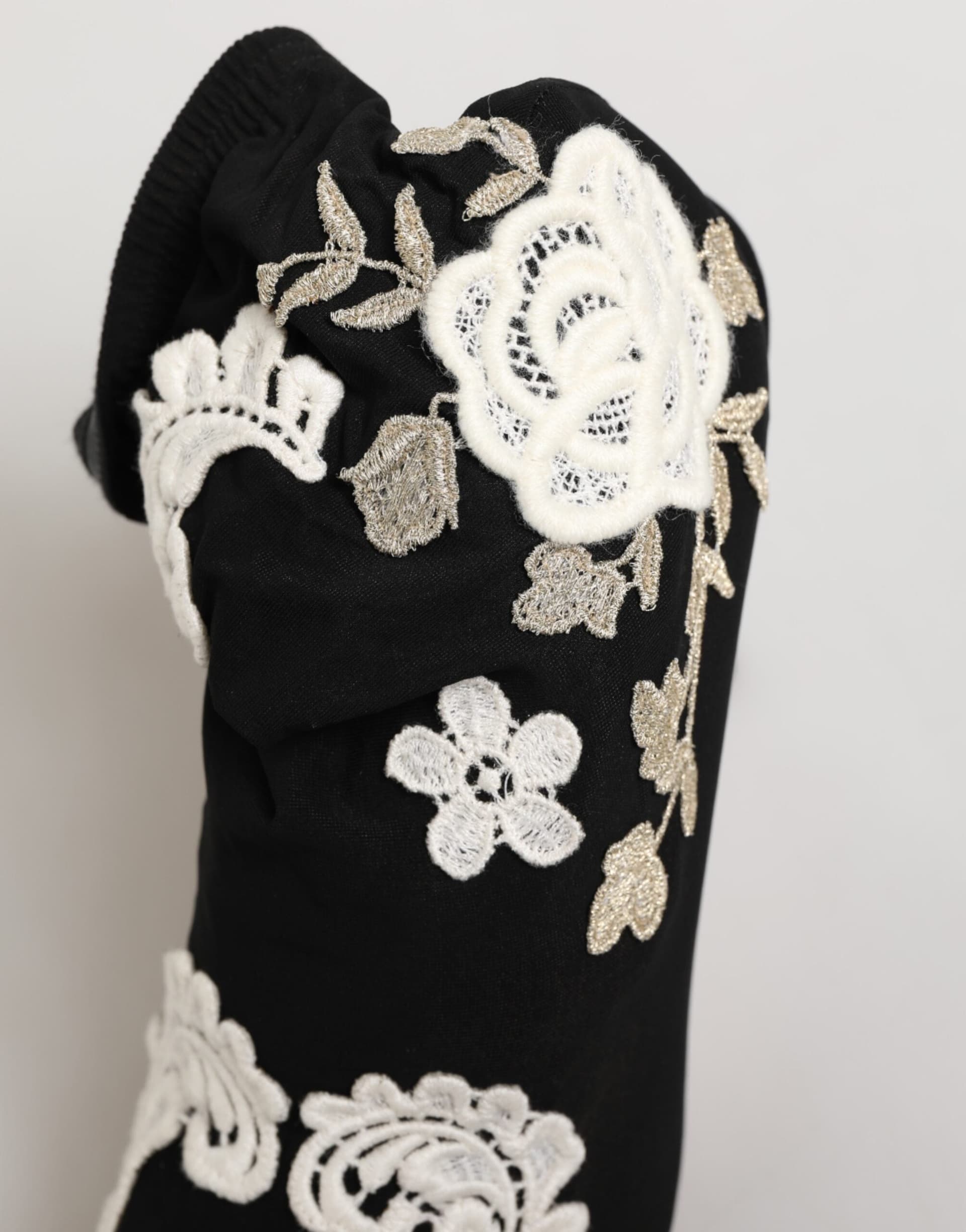 Dolce & Gabbana Black White Embroidered Jersey Stiletto Boots Shoes - 8