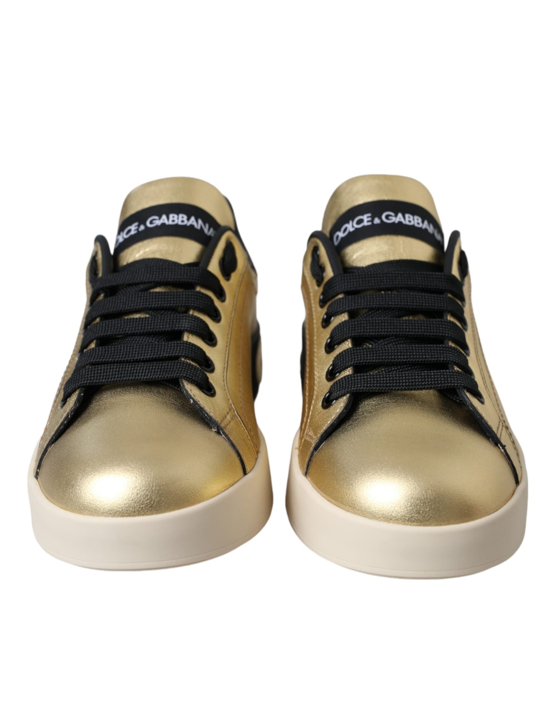 Dolce & Gabbana Gold Portofino Calf Leather Sneakers Women Shoes - 2