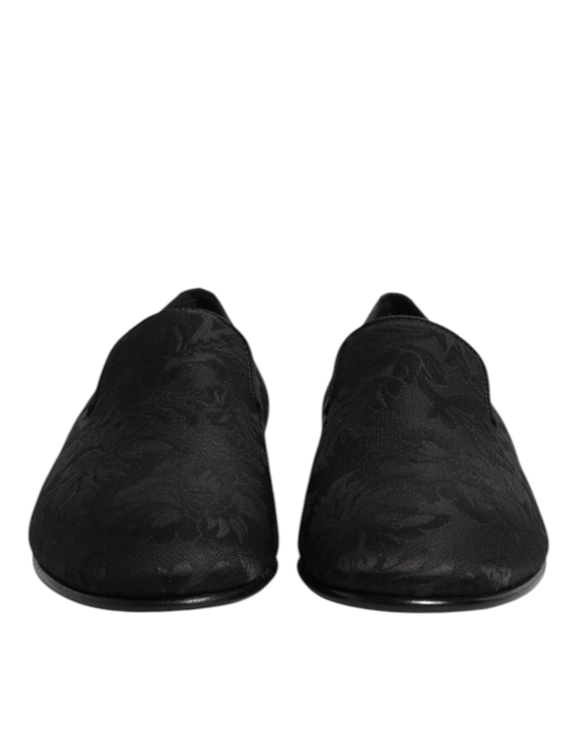 Dolce & Gabbana Black Floral Brocade Loafers Men Dress Shoes - 2