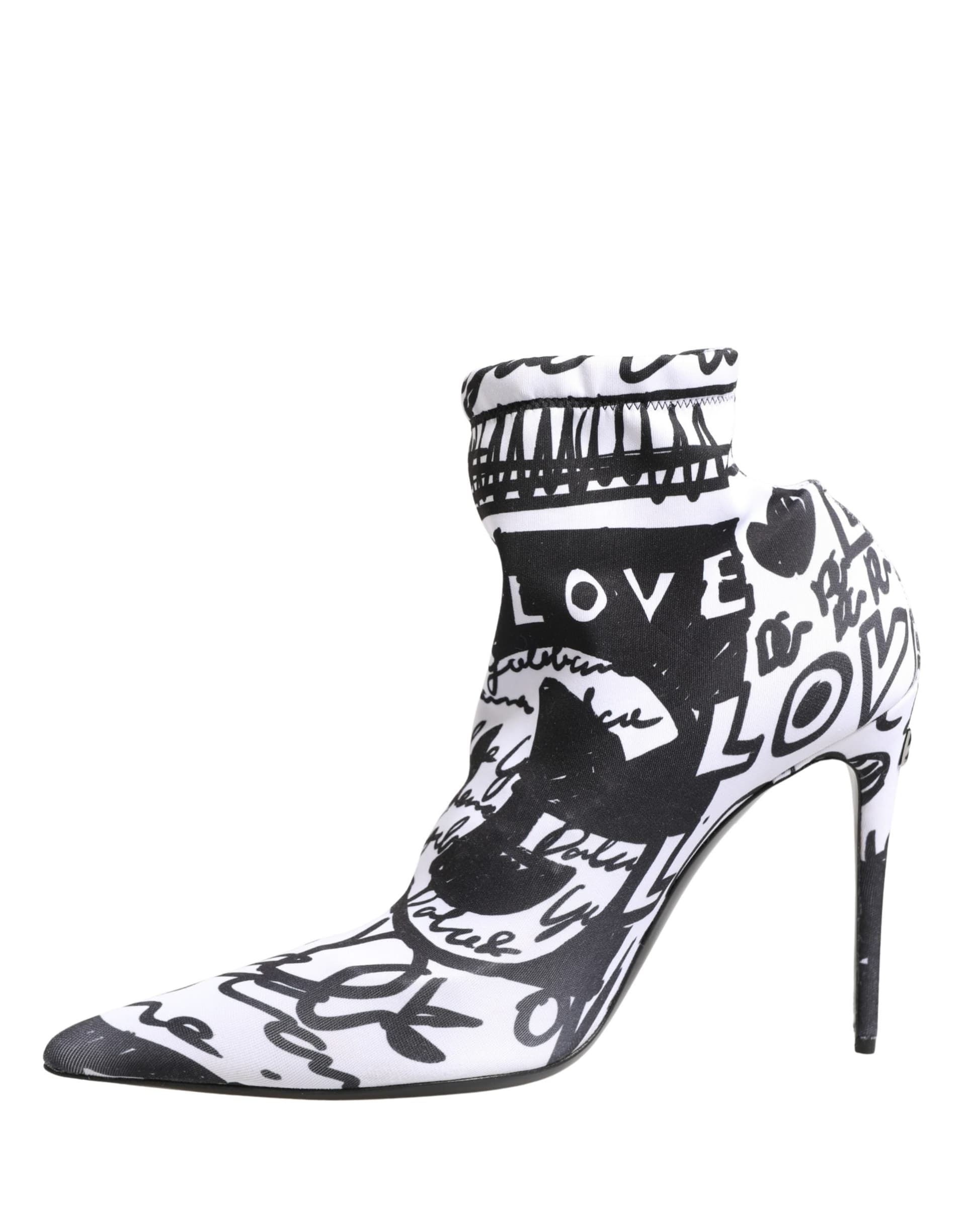 Dolce & Gabbana White Graffiti Stretch Ankle Boots Shoes - 2