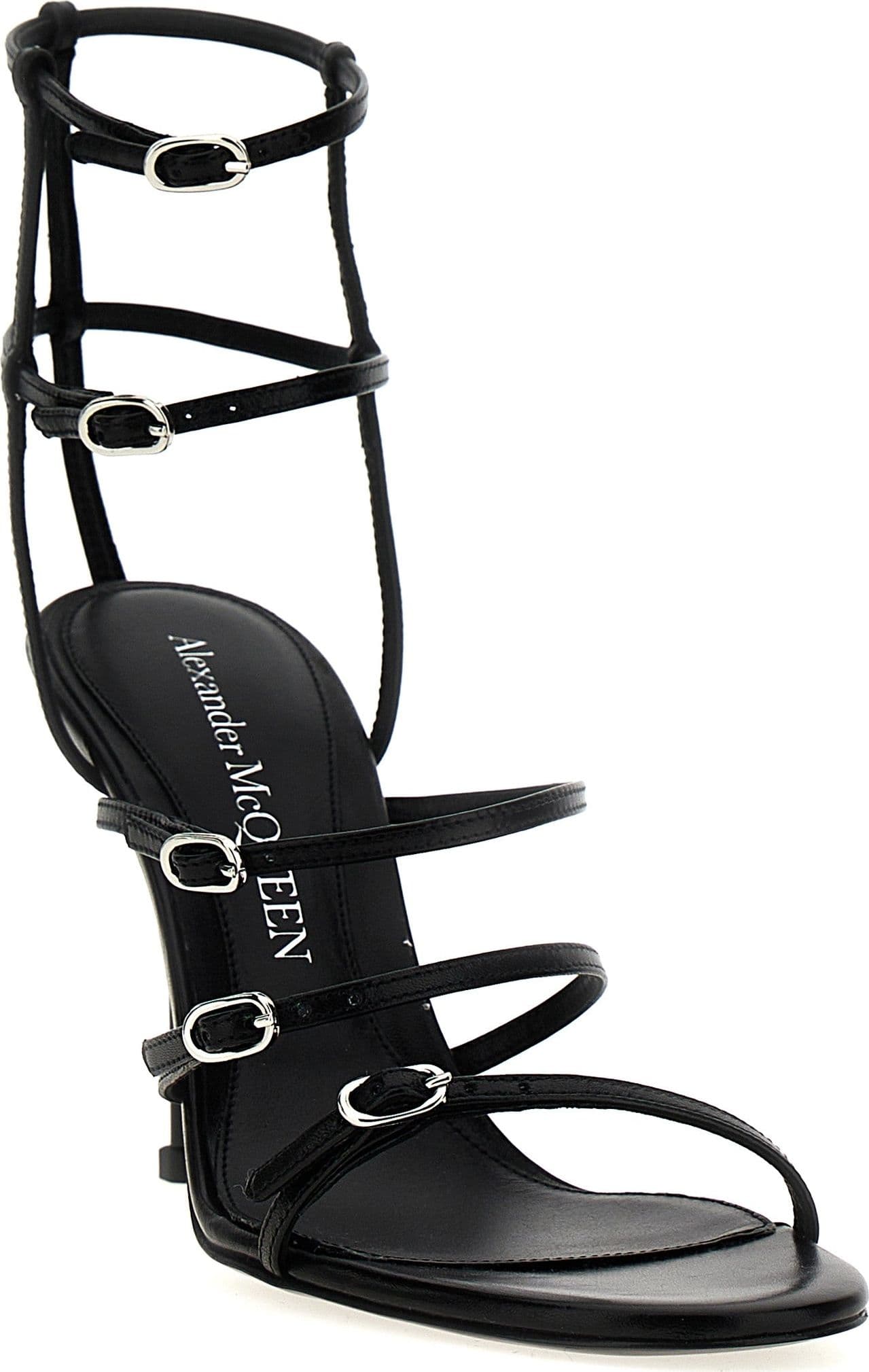 Alexander McQueen Black Lambskin Stiletto Heel Sandals - 2