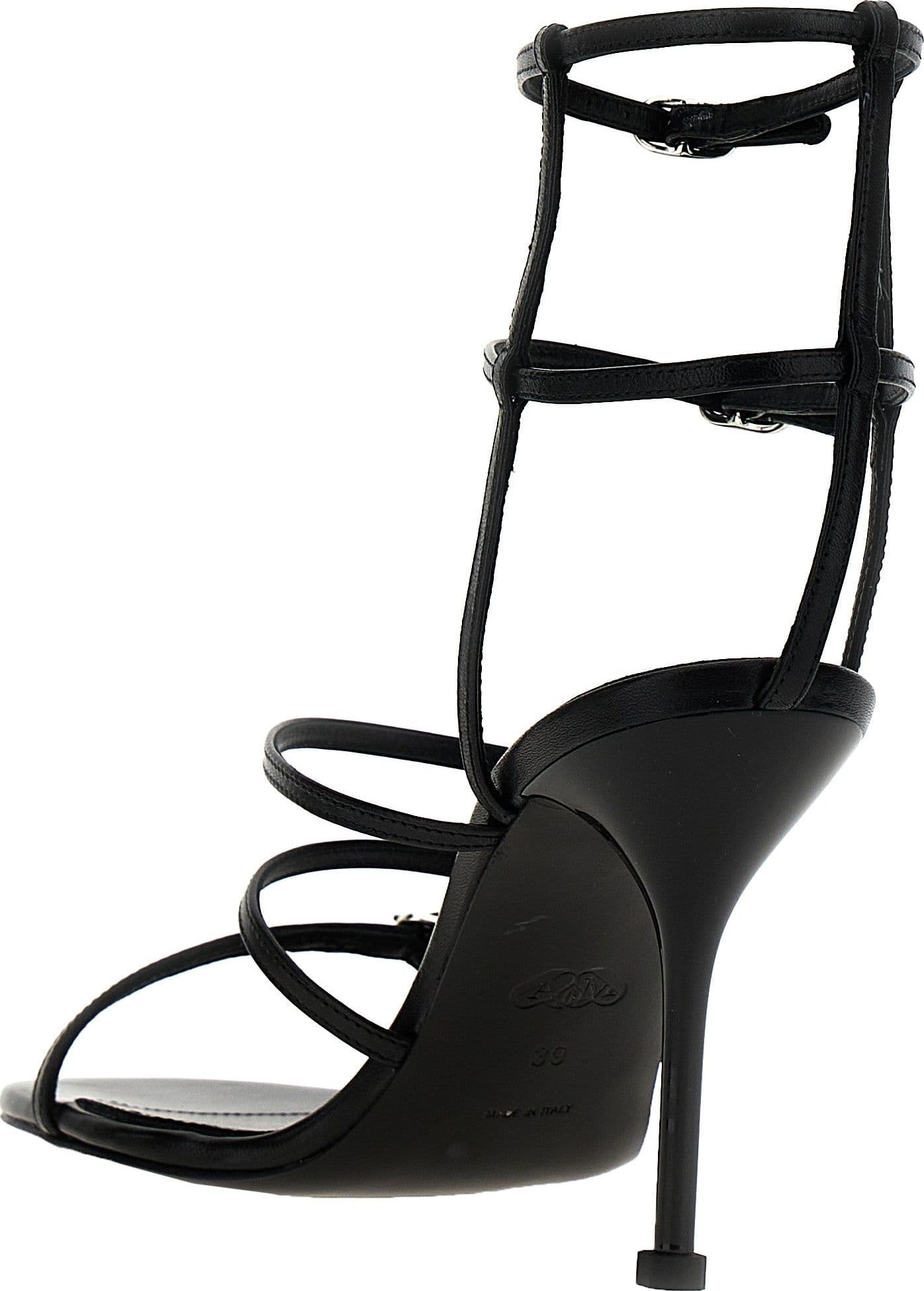Alexander McQueen Black Lambskin Stiletto Heel Sandals - 3