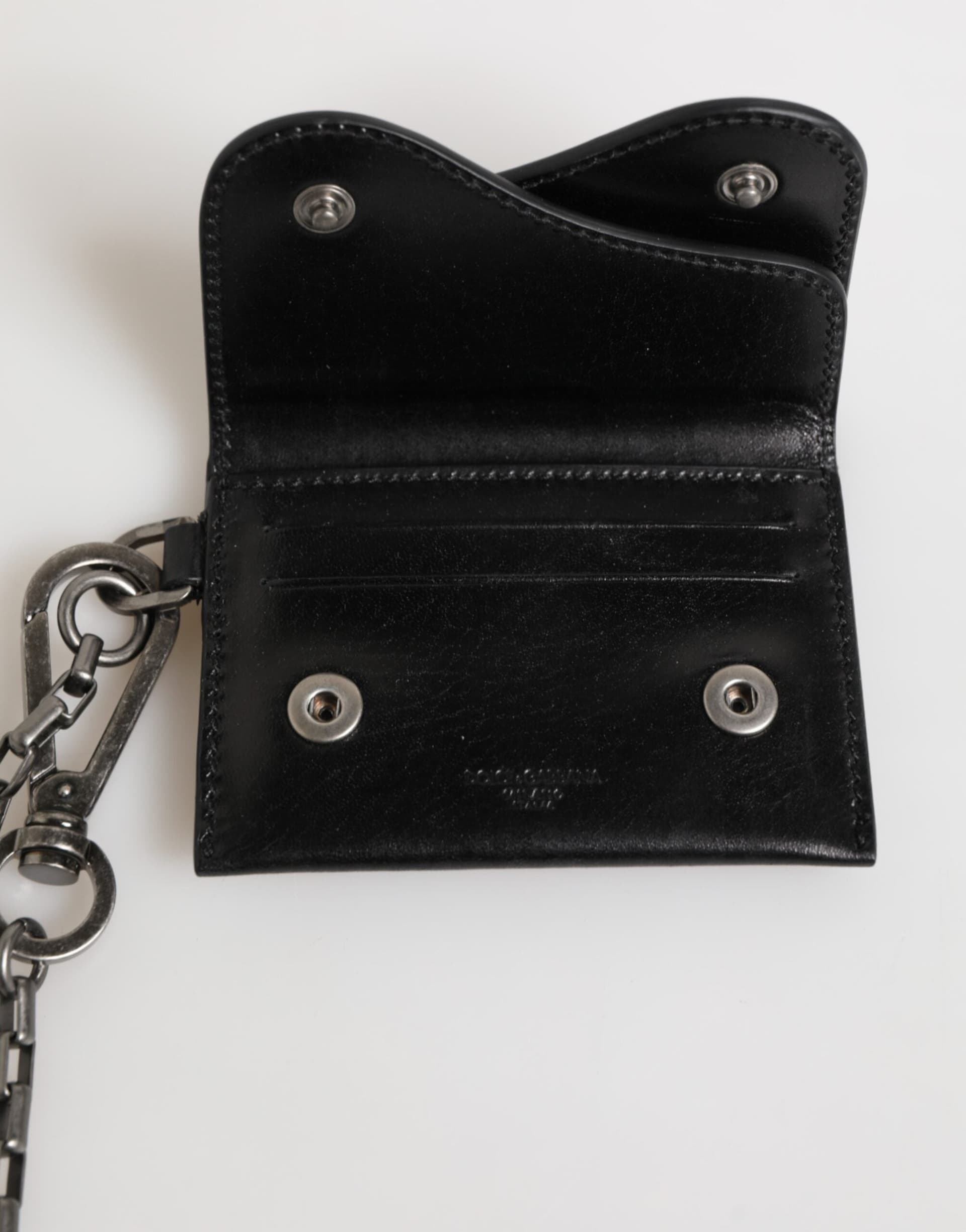 Dolce & Gabbana Black Cavallo Leather Wallet Chain Snap Bifold Card Holder - 8