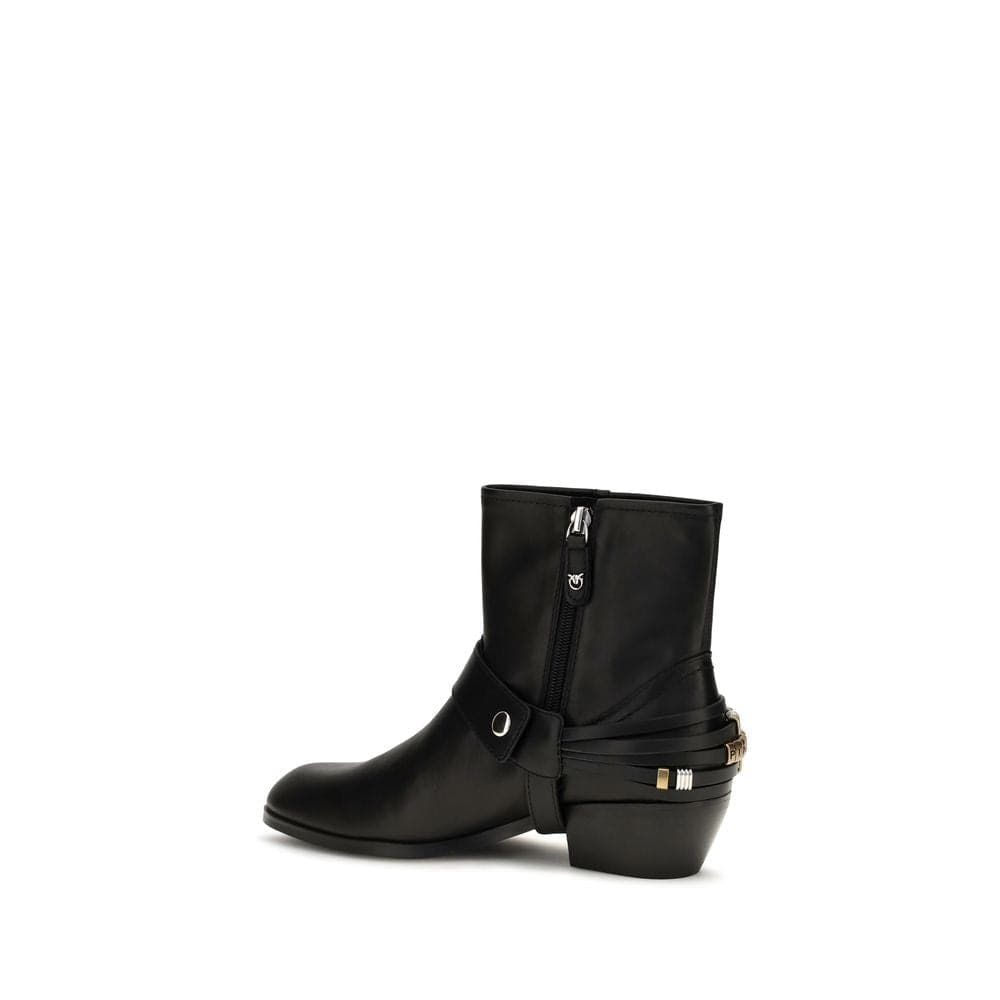 PINKO Black Calf Leather Bos Taurus Ankle Boots - 3